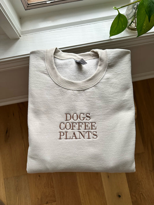 Dogs Coffee Plants Embroidered Sweatshirt